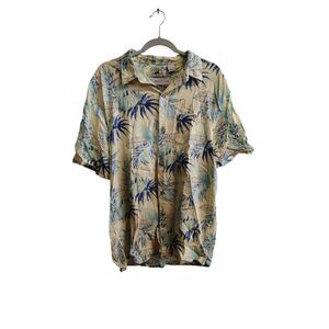 Joe Marlin Men's Large Comfort‎ Fit Yellow Hawaiian Print Button Up Shirt